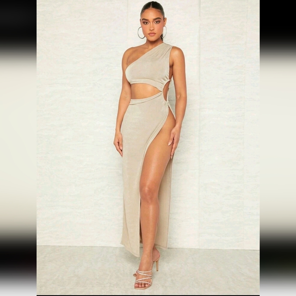 One shoulder maxi high split dress
